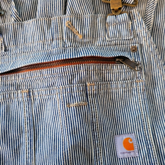 Carhartt RUGGED FLEX® RELAXED FIT DENIM RAILROAD STRIPE BIB OVERALLS - Picture 8 of 14